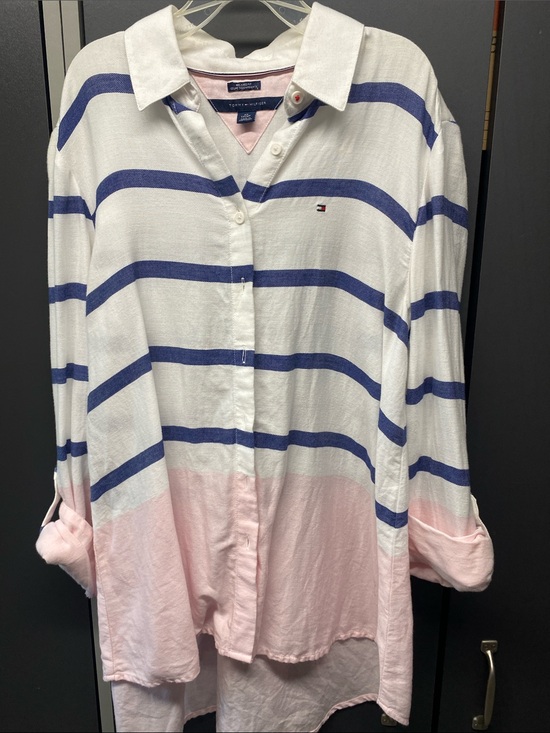 Tommy Hilfiger Tops - Tommy Hilfiger White, Blue & Pink Striped Button-Down Shirt